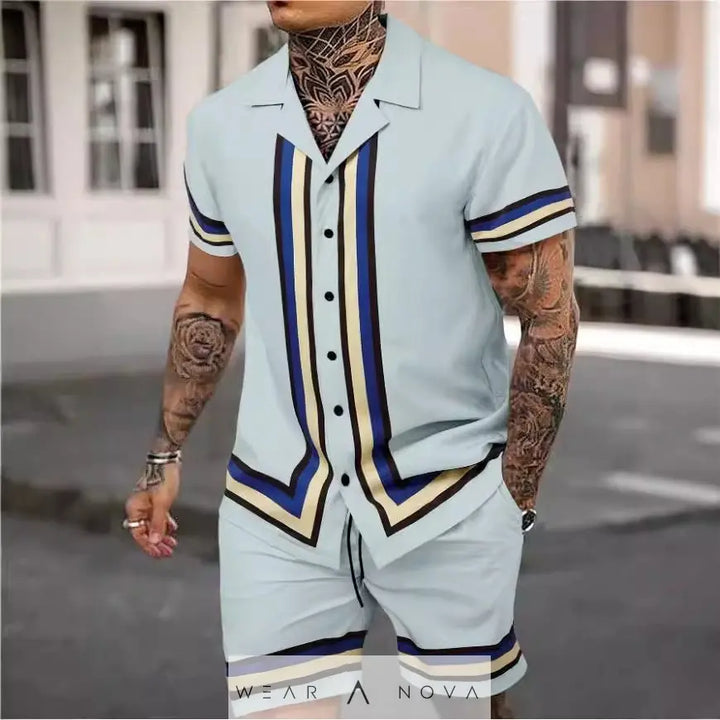 Men's Cuban collar shirt and shorts suit - WearaNova