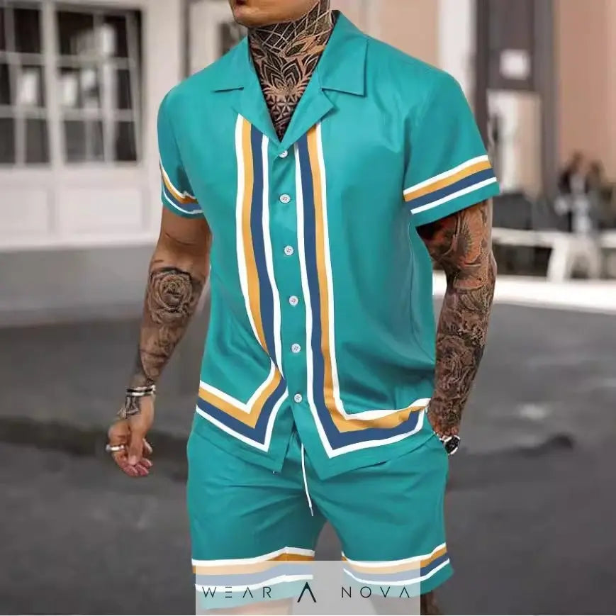 Men's Cuban collar shirt and shorts suit - WearaNova