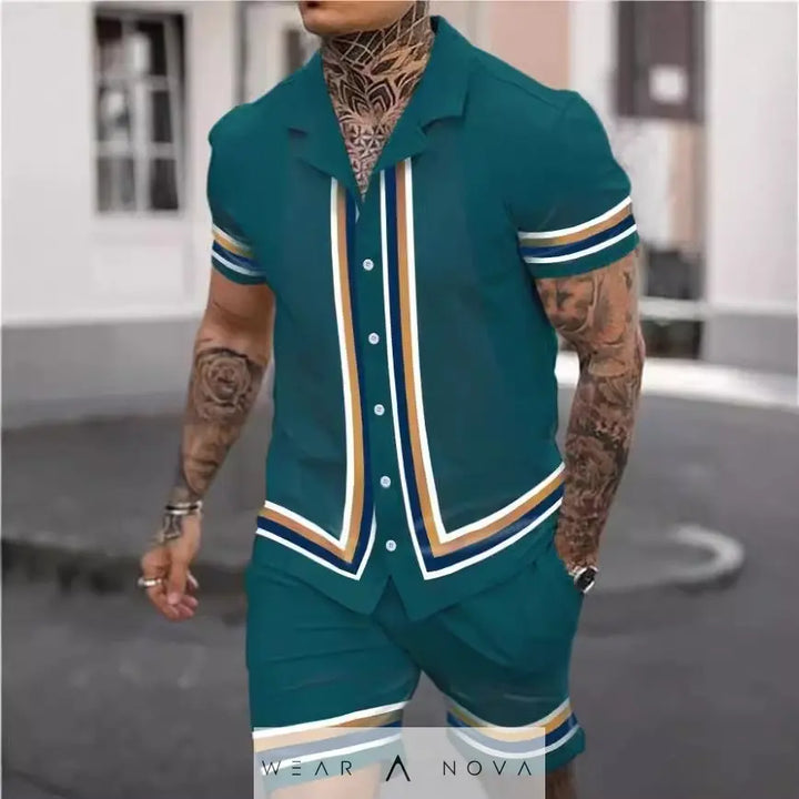 Men's Cuban collar shirt and shorts suit - WearaNova