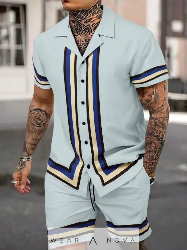 Men's Cuban collar shirt and shorts suit - WearaNova
