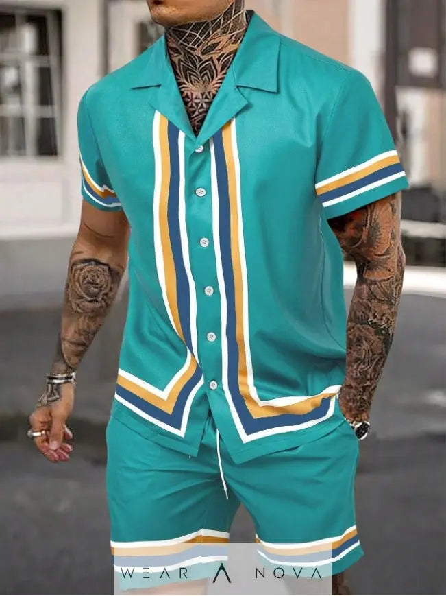 Men's Cuban collar shirt and shorts suit - WearaNova
