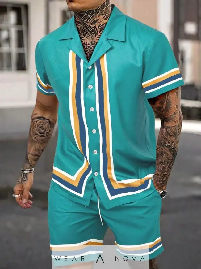 Men's Cuban collar shirt and shorts suit - WearaNova