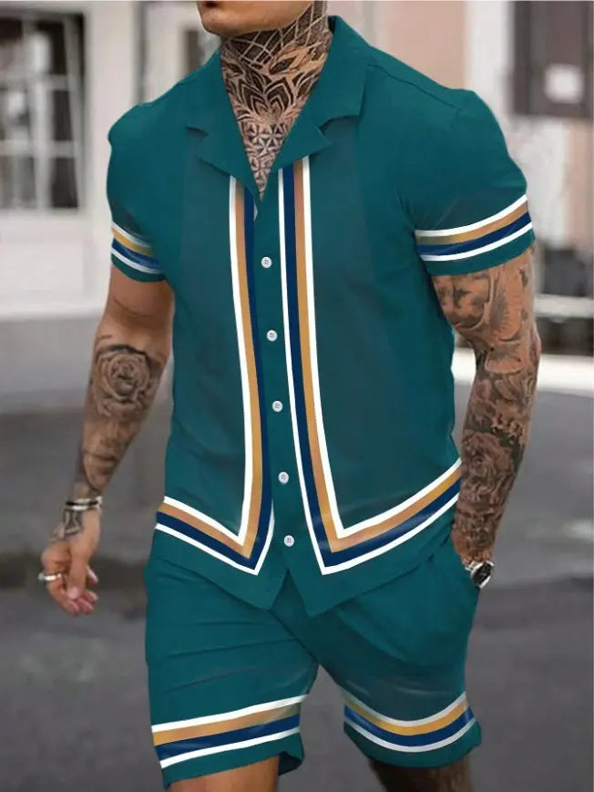 Men's Cuban collar shirt and shorts suit - WearaNova