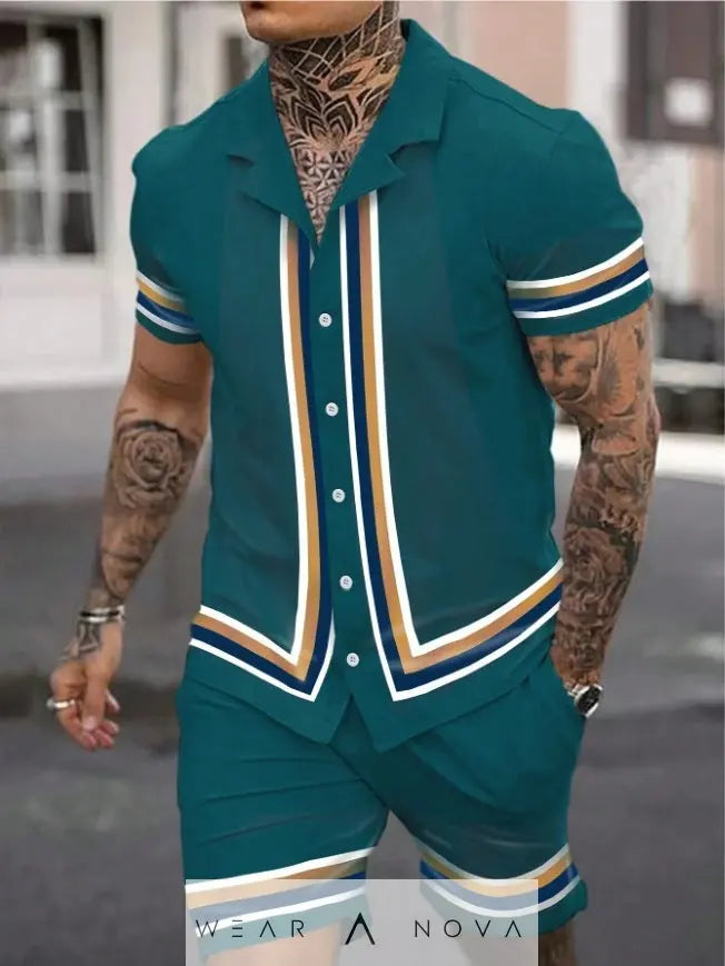 Men's Cuban collar shirt and shorts suit - WearaNova
