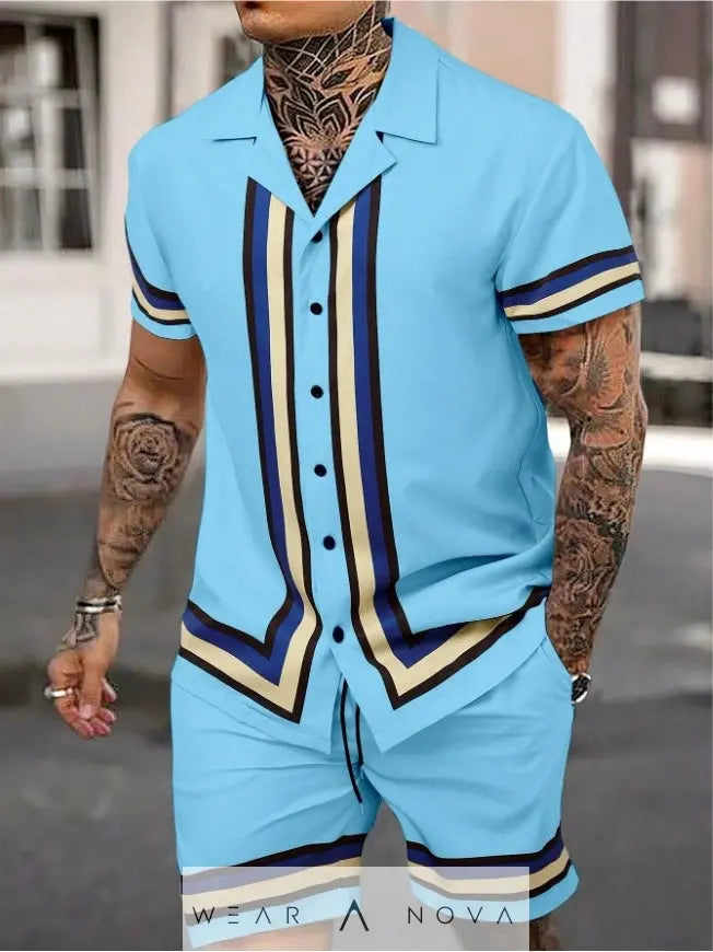 Men's Cuban collar shirt and shorts suit - WearaNova