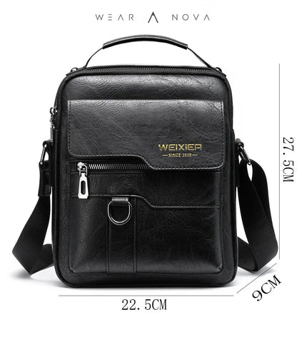 Men's Exclusive Limited Edition Retro PU Leather Messenger Bag - Premium Quality & Stylish Design  Men's Messenger Bag Vertical-Black
