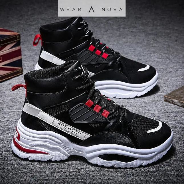 Men's High-top Sneakers with Bold Colors and Height Boost  Sneakers Black-44