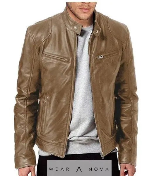 Men's Leather Jacket Premium Milano Vero - Modern & Durable  Men's Clothing khaki-3XL