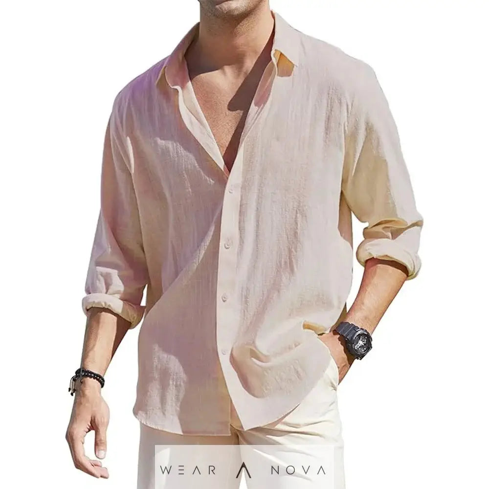 Men's Linen Cardigan Single Row Lapel Long Sleeve Shirt  Man Summer elegant 
