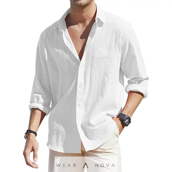 Men's Linen Cardigan Single Row Lapel Long Sleeve Shirt  Man Summer elegant 