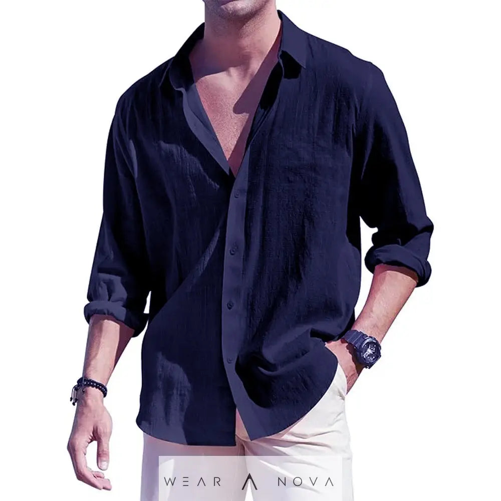 Men's Linen Cardigan Single Row Lapel Long Sleeve Shirt  Man Summer elegant 