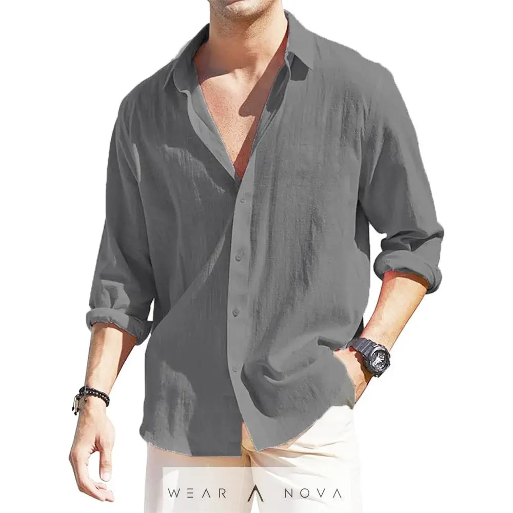 Men's Linen Cardigan Single Row Lapel Long Sleeve Shirt  Man Summer elegant 