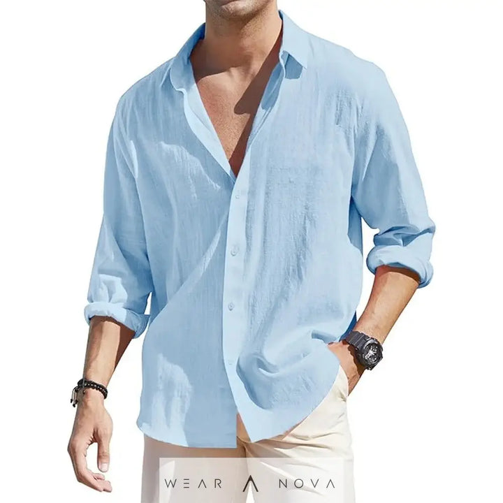 Men's Linen Cardigan Single Row Lapel Long Sleeve Shirt  Man Summer elegant 