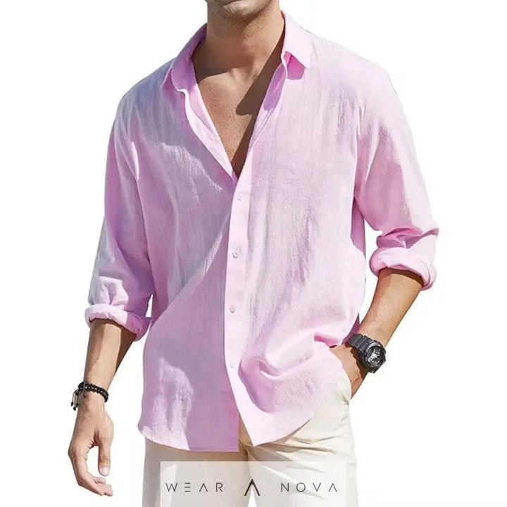 Men's Linen Cardigan Single Row Lapel Long Sleeve Shirt  Man Summer elegant 