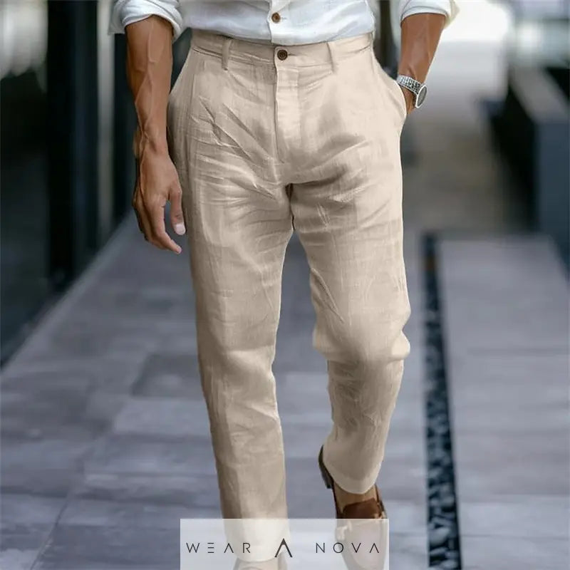 Men's Linen Trousers Solid Color Breathable Casual Pants Outdoor Clothing  Pants Man Summer 