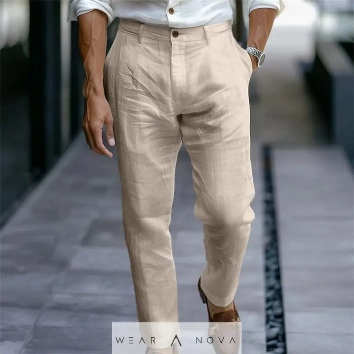 Men's Linen Trousers Solid Color Breathable Casual Pants Outdoor Clothing  Pants Man Summer 