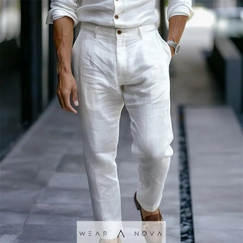 Men's Linen Trousers Solid Color Breathable Casual Pants Outdoor Clothing  Pants Man Summer 