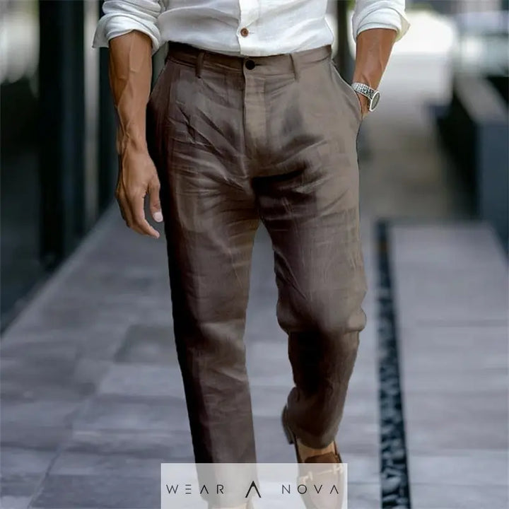 Men's Linen Trousers Solid Color Breathable Casual Pants Outdoor Clothing  Pants Man Summer 