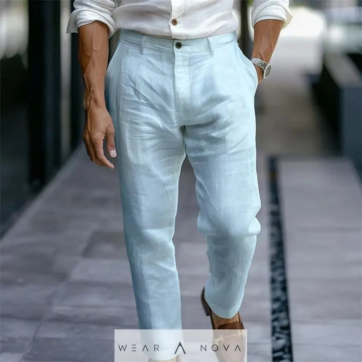 Men's Linen Trousers Solid Color Breathable Casual Pants Outdoor Clothing  Pants Man Summer 