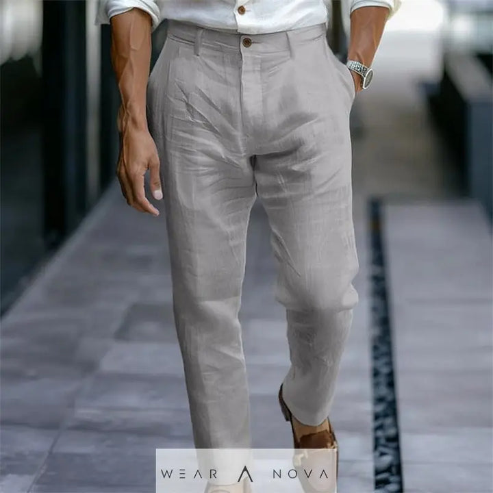 Men's Linen Trousers Solid Color Breathable Casual Pants Outdoor Clothing  Pants Man Summer 