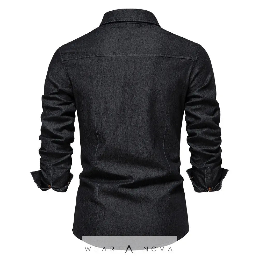 Men's Long-sleeved Denim Shirt Casual Solid Button Slim Tops Clothing  Camicia uomo 