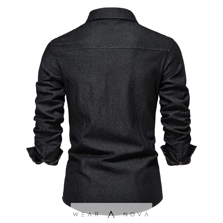Men's Long-sleeved Denim Shirt Casual Solid Button Slim Tops Clothing  Camicia uomo 