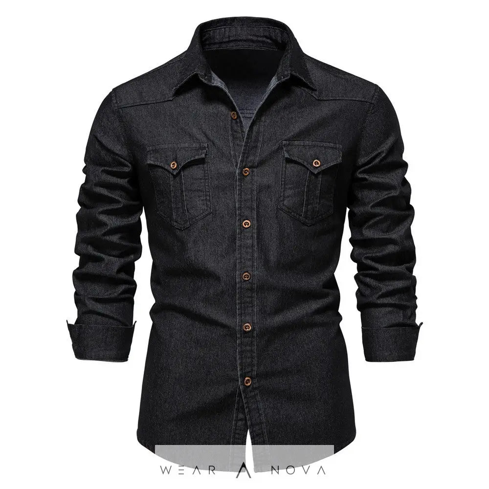Men's Long-sleeved Denim Shirt Casual Solid Button Slim Tops Clothing  Camicia uomo 