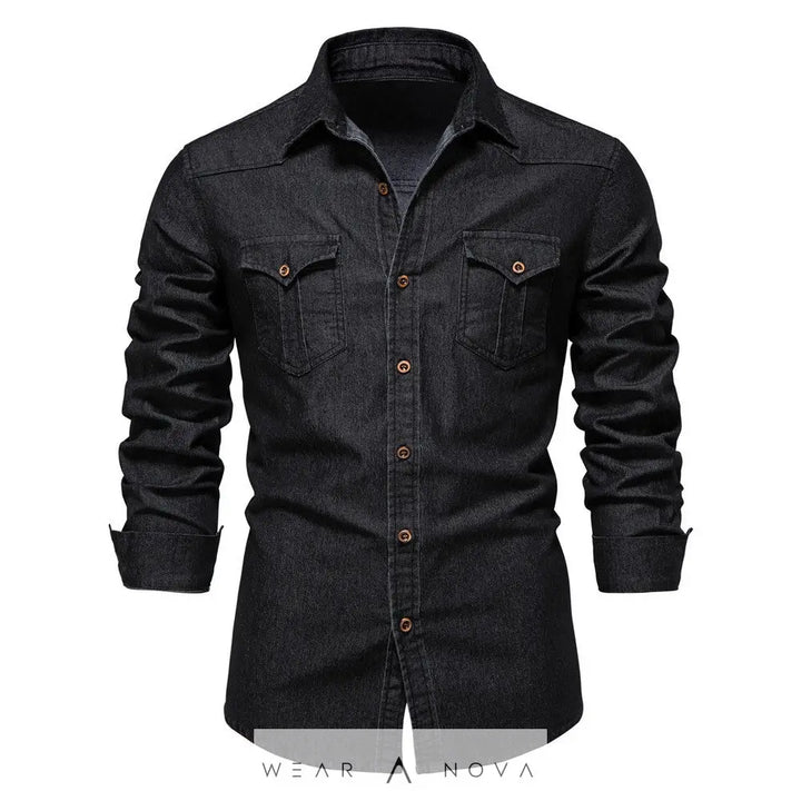 Men's Long-sleeved Denim Shirt Casual Solid Button Slim Tops Clothing  Camicia uomo 