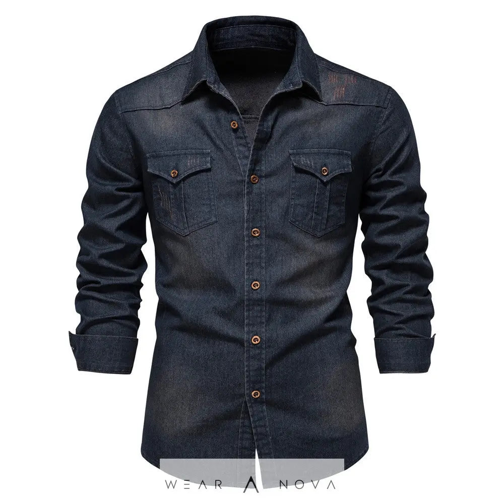 Men's Long-sleeved Denim Shirt Casual Solid Button Slim Tops Clothing  Camicia uomo 