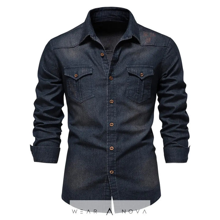 Men's Long-sleeved Denim Shirt Casual Solid Button Slim Tops Clothing  Camicia uomo 