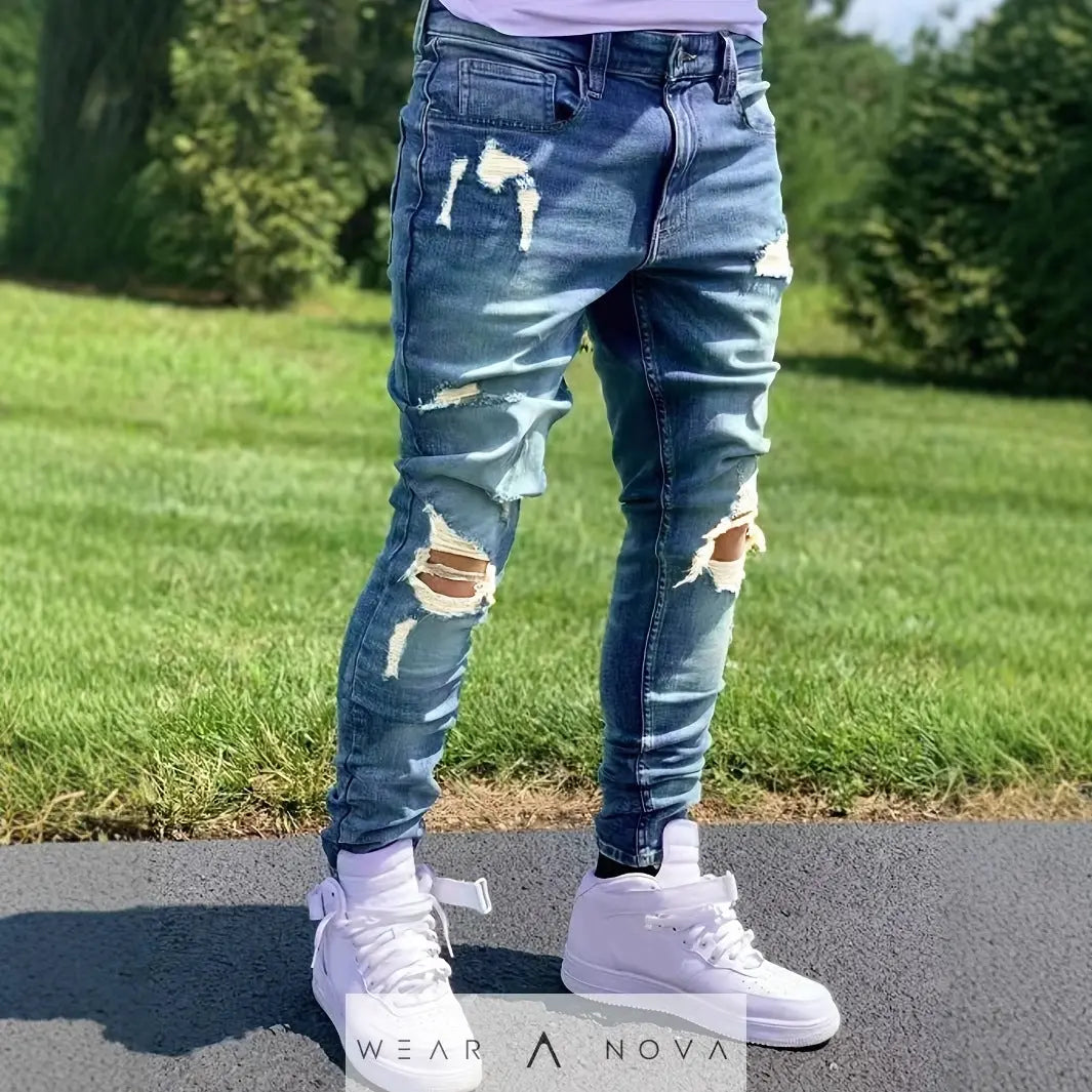 Men's Ripped Fashion Personality Street Trend Style Jeans  Jeans man 