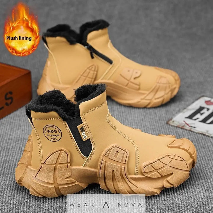 Men's Solid Color Tooling Fleece Lined Martin Boots  Booties Women's 