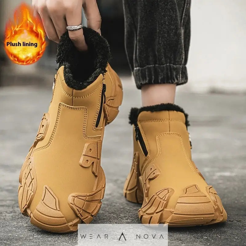 Men's Solid Color Tooling Fleece Lined Martin Boots  Booties Women's 