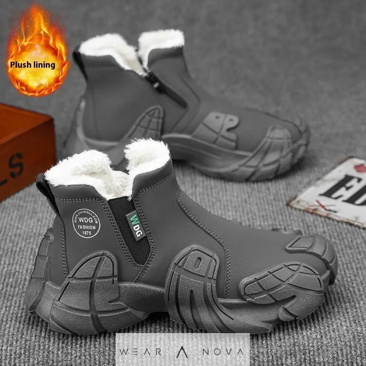 Men's Solid Color Tooling Fleece Lined Martin Boots  Booties Women's 