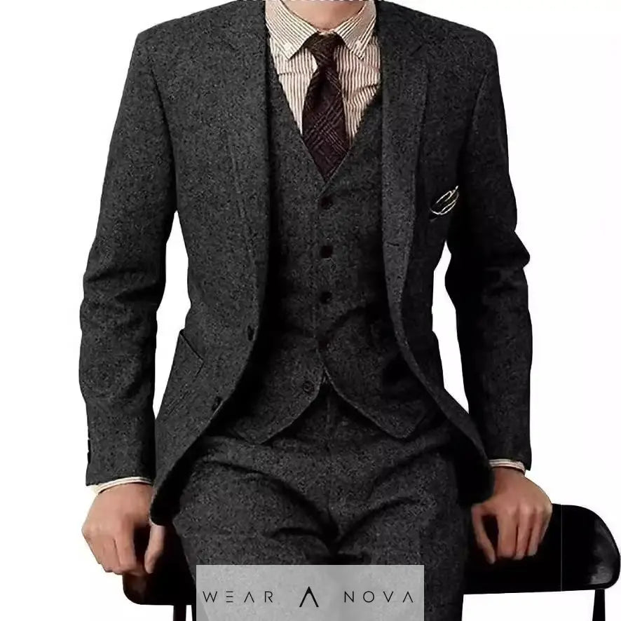 Men's Suit Three-piece Suit Fashion Woolen Suit  Suit Elegant Army 