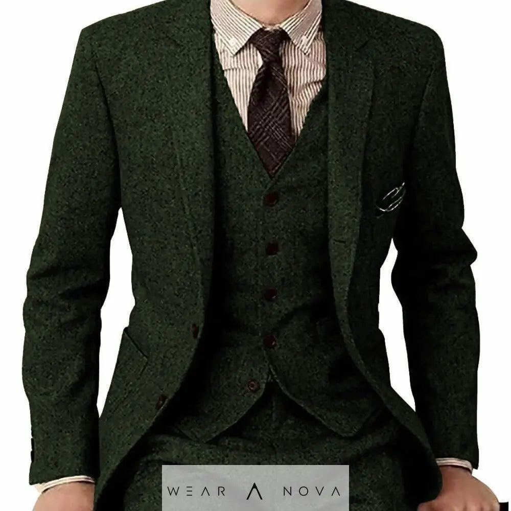 Men's Suit Three-piece Suit Fashion Woolen Suit  Suit Elegant Army 