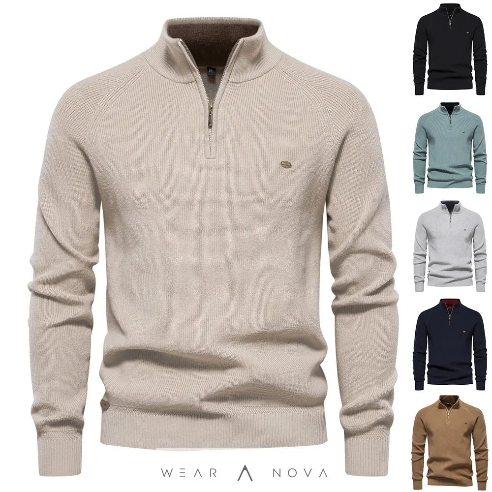 Men's Zipper Stand Collar Knitted Sweater Fashion Slim Solid Color Long Sleeve Half Turtleneck Top Men's Clothing  Man long t-shirt 