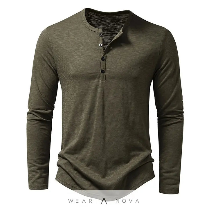 Mens Clothing Long Sleeve T-shirt Fashion Button Henry Collar Tops  blouse slim modern trend 