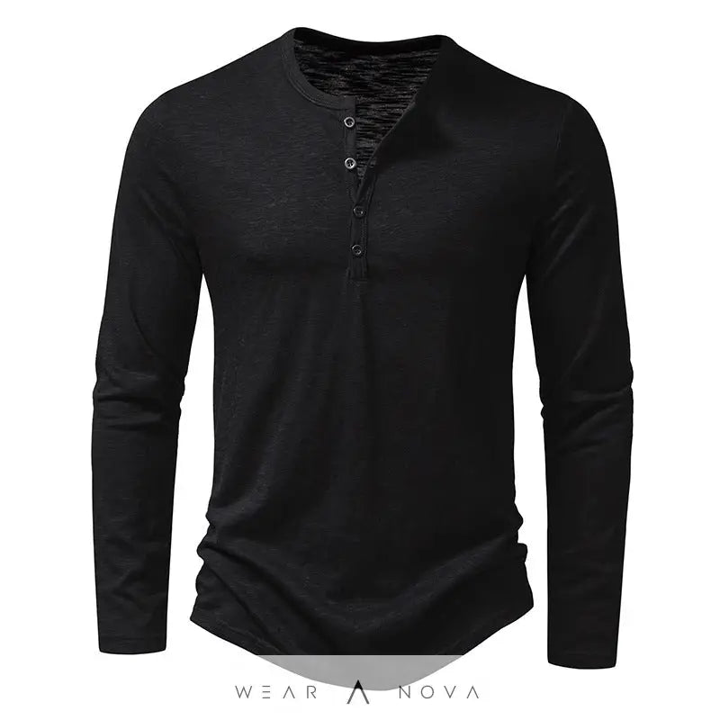 Mens Clothing Long Sleeve T-shirt Fashion Button Henry Collar Tops  blouse slim modern trend 