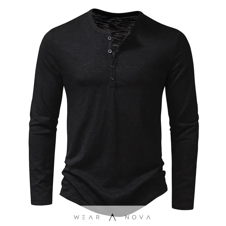 Mens Clothing Long Sleeve T-shirt Fashion Button Henry Collar Tops  blouse slim modern trend 