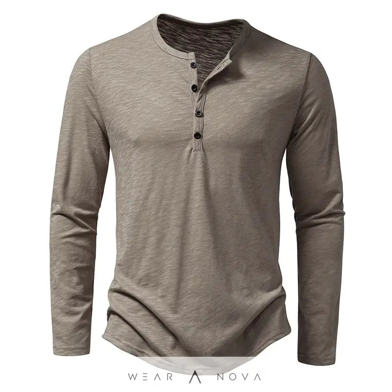 Mens Clothing Long Sleeve T-shirt Fashion Button Henry Collar Tops  blouse slim modern trend 