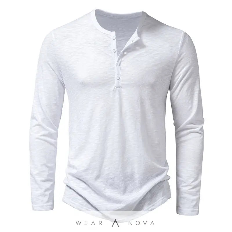 Mens Clothing Long Sleeve T-shirt Fashion Button Henry Collar Tops  blouse slim modern trend 