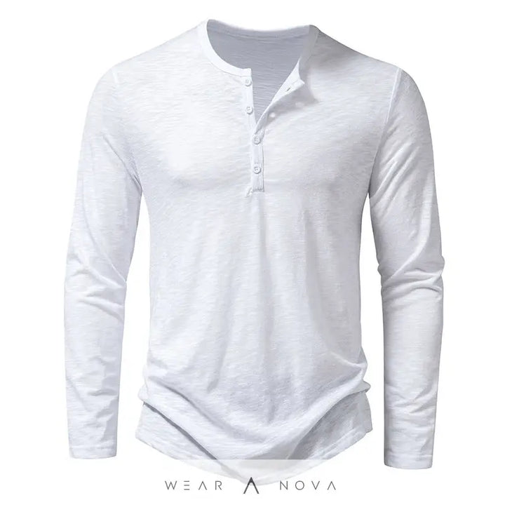 Mens Clothing Long Sleeve T-shirt Fashion Button Henry Collar Tops  blouse slim modern trend 