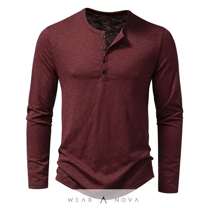 Mens Clothing Long Sleeve T-shirt Fashion Button Henry Collar Tops  blouse slim modern trend 