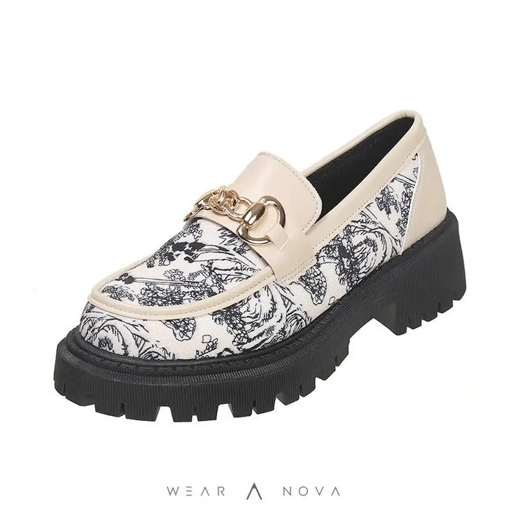 Muffin Platform Shoes Loafers Female Fashionable Golden Chain  Shoes 