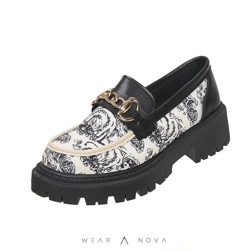 Muffin Platform Shoes Loafers Female Fashionable Golden Chain  Shoes 