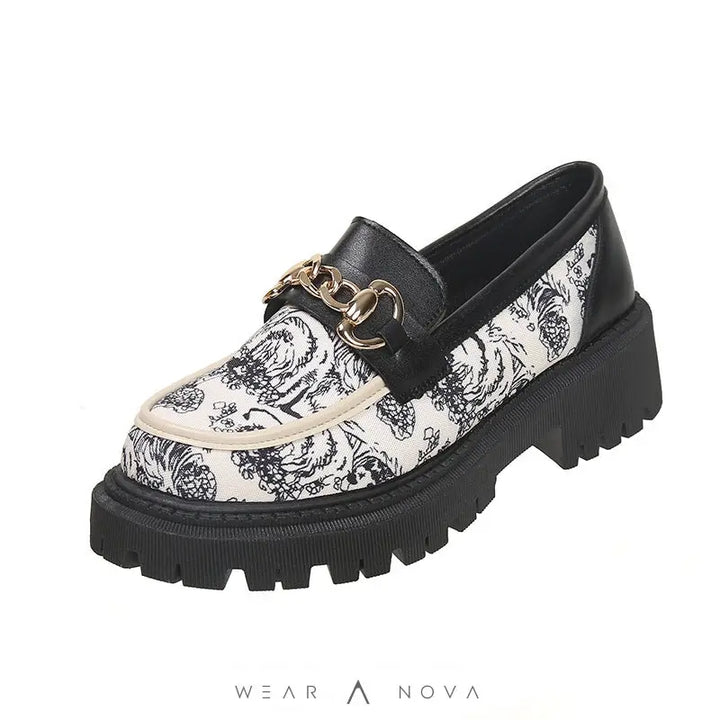 Muffin Platform Shoes Loafers Female Fashionable Golden Chain  Shoes 