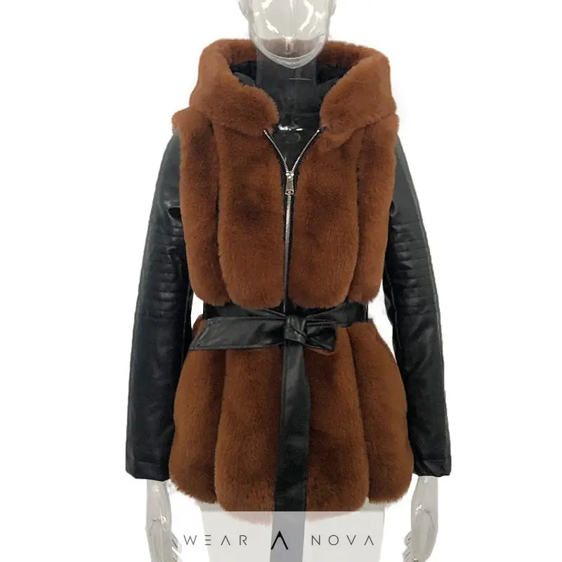 New Style Fur Belt Belt Hooded Zipper Jacket Women's Clothing  jacket women coat NewEraWear
