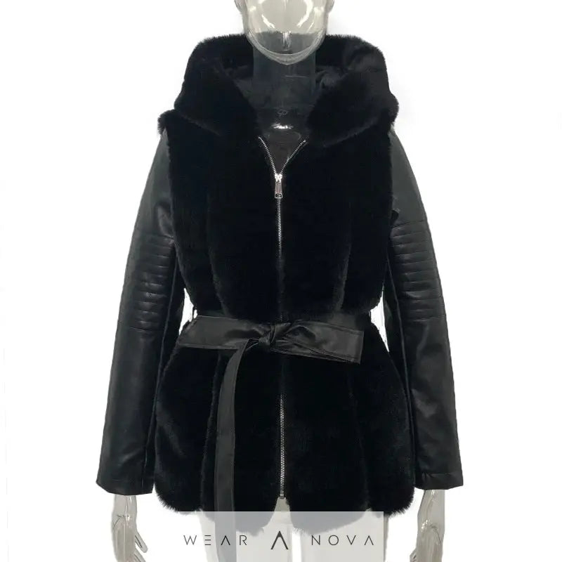 New Style Fur Belt Belt Hooded Zipper Jacket Women's Clothing  jacket women coat NewEraWear