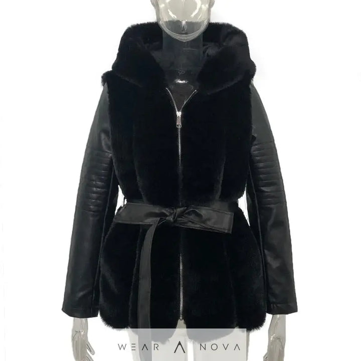 New Style Fur Belt Belt Hooded Zipper Jacket Women's Clothing  jacket women coat NewEraWear